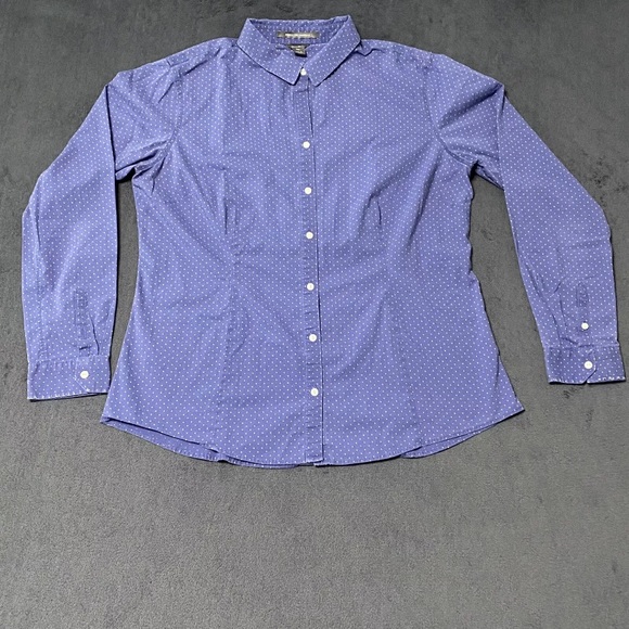 Eddie Bauer Long Sleeve Button Up Wrinkle Free Polka Dot Shirt Womens Size L - Picture 1 of 7